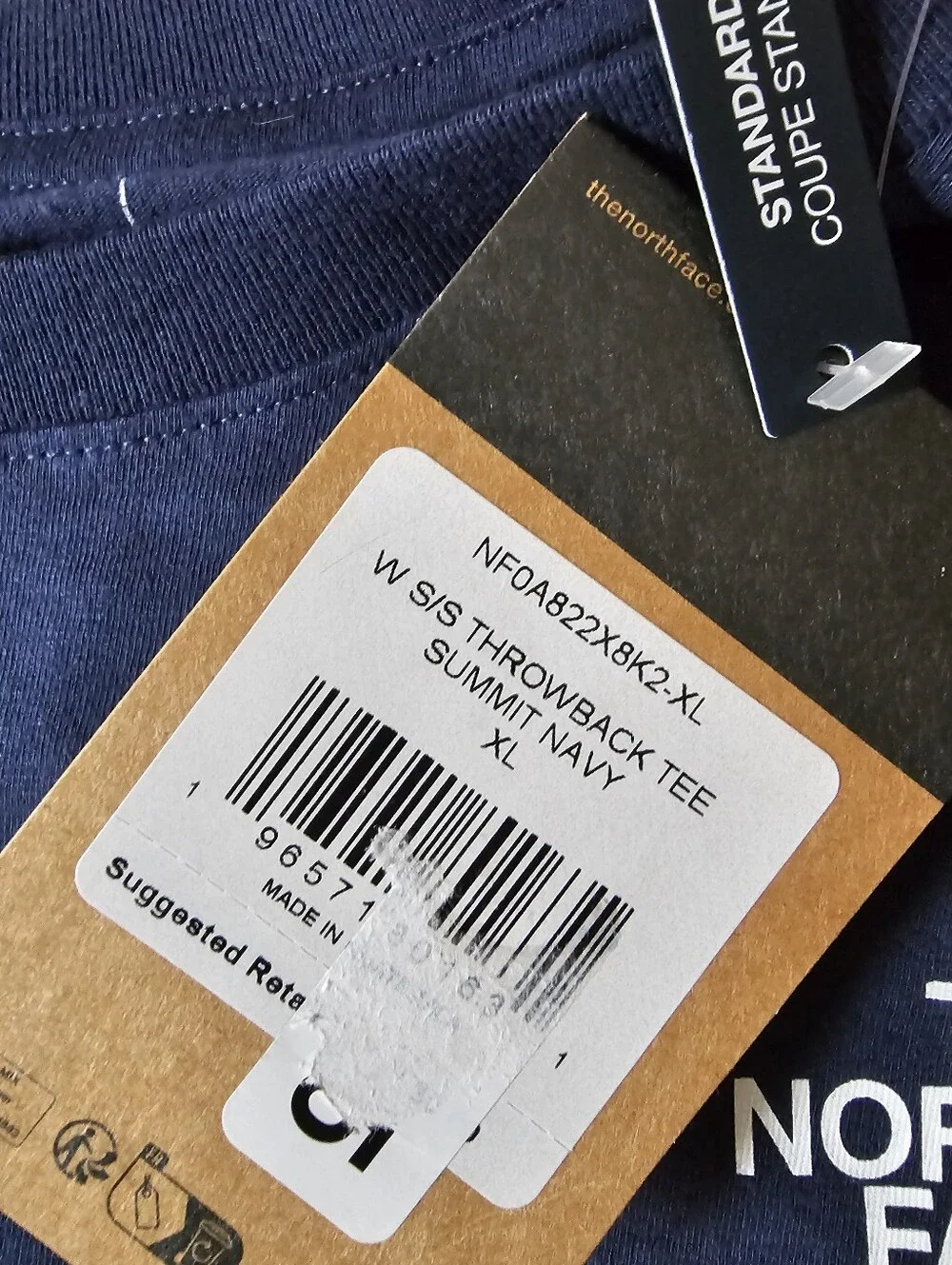 The North Face Standard Fit XL Dark Blue TShirt Never Stop Exploring Hiking New - Picture 2 of 5
